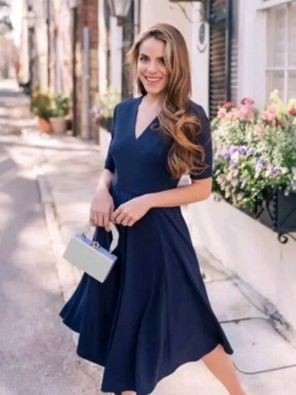 Gal meets glam Edith crepe dress in navy
